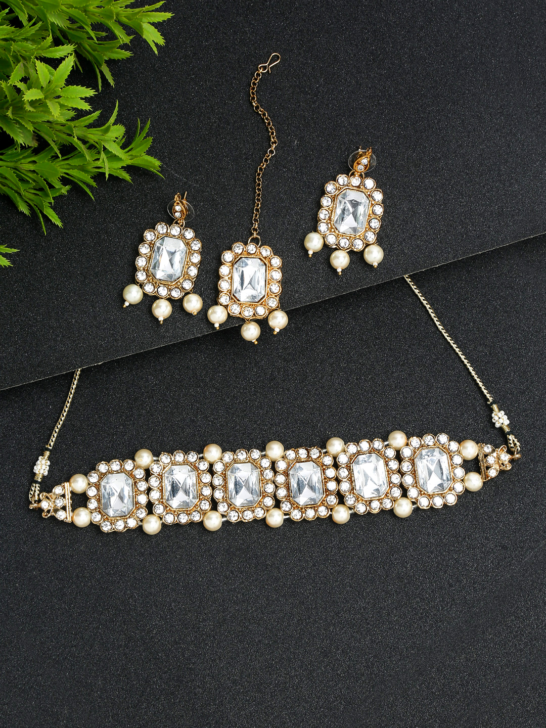 YouBella Jewellery Oxidised Silver Necklace Jewellery Set with Earrings for Girls and Women (Gold) (YBNK_50528)